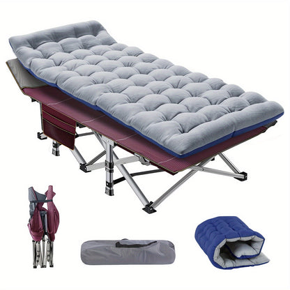 Heavy Duty Folding Camping Cot 75 Inch Portable Sleeping Bed with Carry Bag Guest Bed for Adults Outdoor Camping Hiking Home Use Gray Wine Red with Blue Mattress or Two Side Mattress