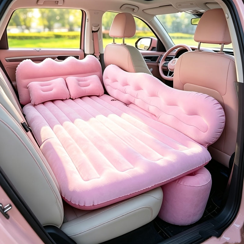 Universal Car Inflatable Bed, Soft Flocked Rear Seat Sleeping Mat, Foldable Portable Travel Bed, Air Mattress for Outdoor Camping, Picnics, Pool Parties. Suitable for SUVs, Sedans, Multi-Purpose Vehicles, Etc. Includes Air Pump, Storage Bag