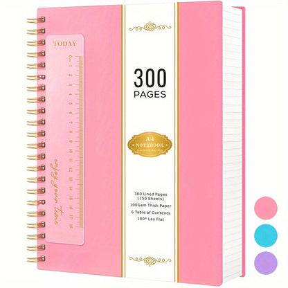 Large Spiral Notebook 300 Pages Hardcover – 8.5x11 A4 College Ruled 100GSM Lined Paper PVC Waterproof Cover for Work School Travel Women Men Purple Pink Blue Black Yellow Green