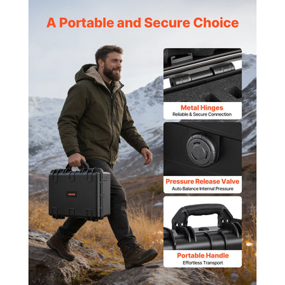 Hard Gun Case with Modular XPE Foam Interior – Heavy Duty Pistol Storage Box with Metal Hinges, 4 Lock Holes & Pressure Valve, Fits Glock & 6 Magazines, 18.7x12.5x7.5 in