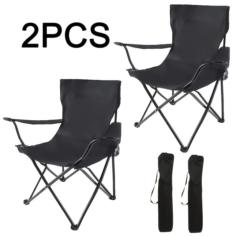 Foldable Camping Chairs Set of 2 Steel Frame Oxford Cloth with Cup Holder Solid Back Portable Folding Chair with Storage Bag for Camping BBQ Backyard Outdoor Indoor Picnic Beach Holiday Gift