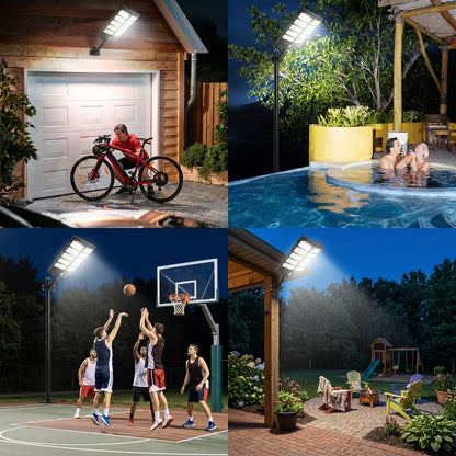 Solar Street Lights Outdoor 800 LED IP54 Waterproof with Motion Sensor – 6500K Dusk to Dawn Flood Light, Remote Control, Adjustable Brightness & Timer for Parking Lot Yard Garage Driveway Rural Area