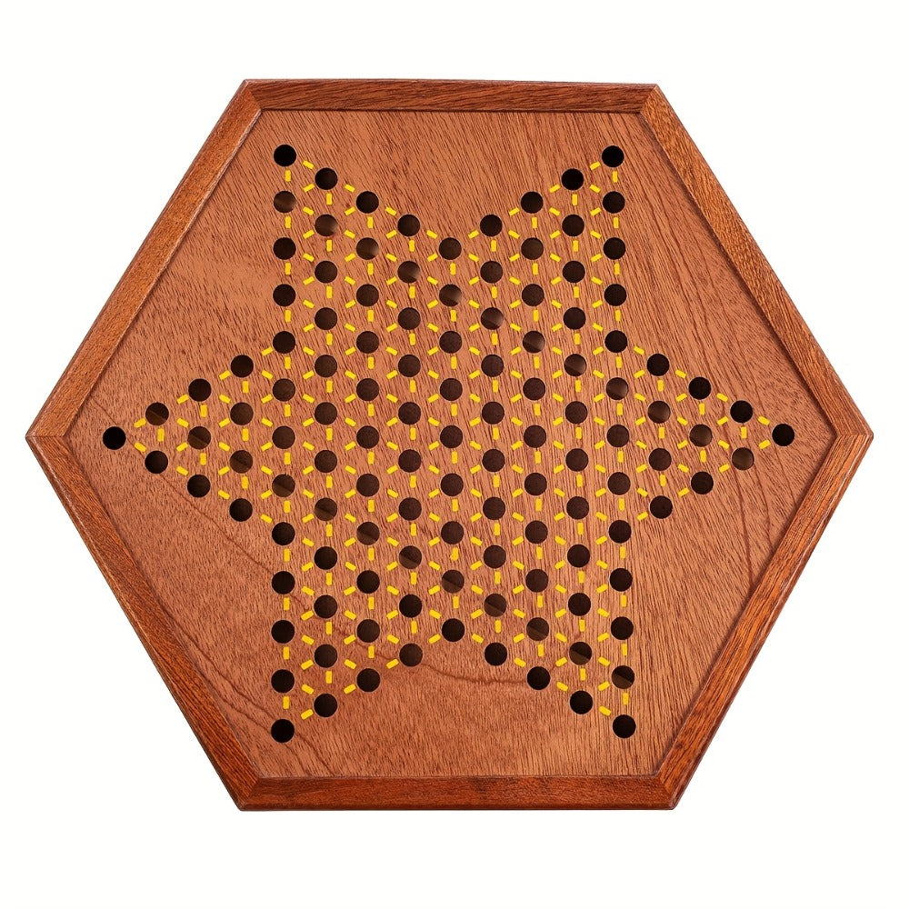 Deluxe Wooden Chinese Checkers Game Set 12.5 Inch Hexagonal Board with Storage Drawer 60 Acrylic Marbles – Classic Family Strategy Board Game for Kids Adults Game Night Gift