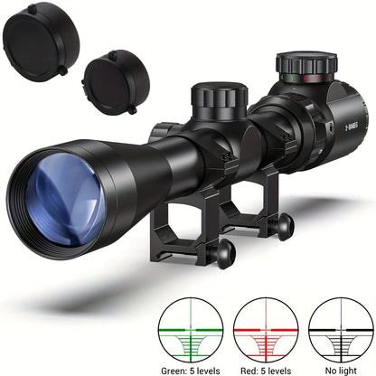 Waterproof Riflescope 3-9x40 with Red Green Illuminated Reticle & Reinforced Aluminum Alloy Body, Four-Hole Picatinny Mount Adjustable Tactical Optical Scope for Hunting Shooting Outdoor Use