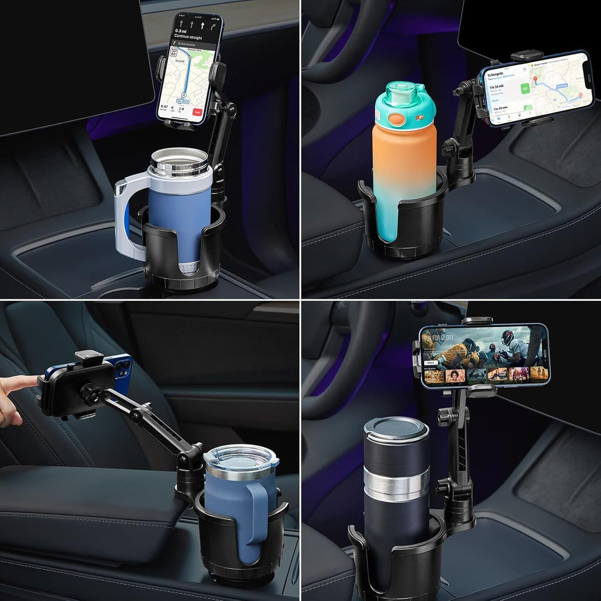 Car Cup Holder Phone Mount, 2-In-1 Cup Holder Expander with Adjustable Base, 360° Rotation, Fits Iphone, Samsung Galaxy & Most Smartphones
