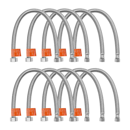 Braided Stainless Steel Faucet Supply Line - 304 SS Exterior, Lead-Free TPV Inner Tube, 3/8" Comp x 1/2" FIP, NSF & CUPC Certified, for Bathroom Kitchen Sink Faucet, 16in/10pcs or 24in/2pcs