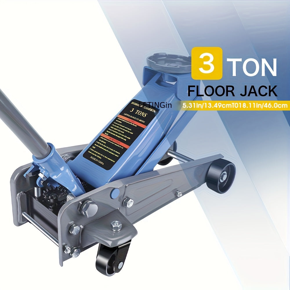 3 Ton Hydraulic Power Units Low Profile Floor Jack - Dual Piston Quick Lift Pump - Heavy Duty Carbon Steel Hydraulic Power Equipment for SUVs, Trucks - Blue