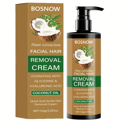 Painless Hair Removal Cream 150g 3-Minute Fast Acting – Coconut Extract Squalane Depilatory for Underarms Arms Legs Thighs Body Bikini, Smooth Skin Up to 15 Days for Women