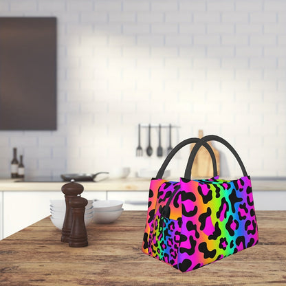 Insulated Lunch Bag with Leak-Proof Zipper Colorful Leopard Print Cooler Tote Bag Stylish Portable Lunch Box for Women Men Office Work Travel Picnic Reusable Thermal Lunch Bag 11x6.5x7in