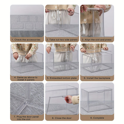 XL Clear Stackable Acrylic Storage Bins with Magnetic Lid – Dustproof Large Display Case for Figures, Collectibles, Helmets, Shoes, Bags, Books, 50L Foldable Organizer 1/2pcs