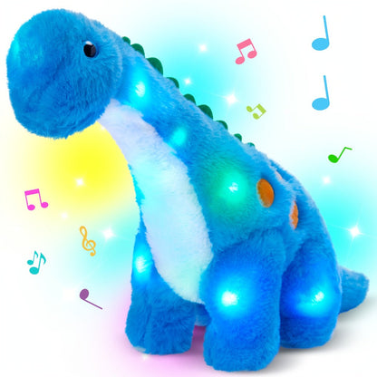 Dinosaur Stuffed Animal Plush Glowing Blue Dino with Music LED Light Up Soft Toy Glow in the Dark Birthday Gift for Kids Boys Girls Dinosaur Lovers