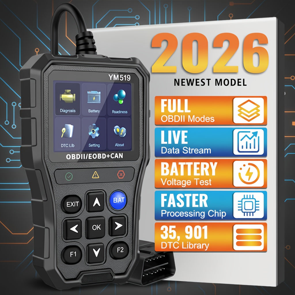1 Unit YM519 Error Code Scanner OBD2 Code Reader Vehicle Diagnostic Tool Multi-Language Code Reader Engine System Check Battery Tester, Without Battery