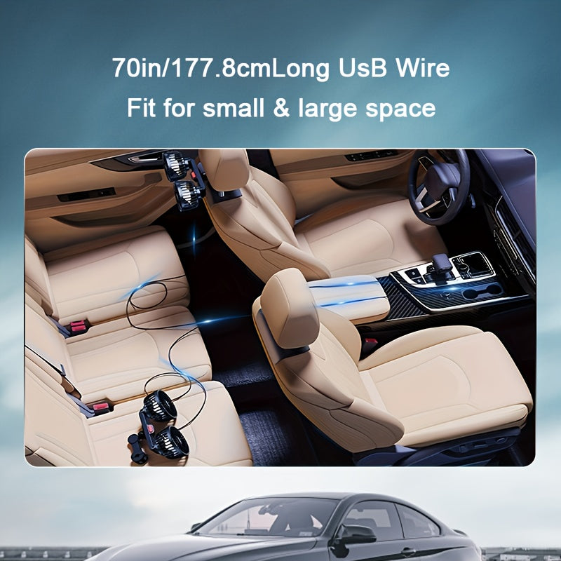 Car Fan, Car Small Air Conditioner, Double-headed Rear Exhaust Fan, Strong Wind, 5 Blades, 360-degree Rotation, Extra Large Air Volume, Subwoofer Operation, Easy Clip Installation, Foldable Hidden Under Headrest, Disassembly for Multi-scene Use