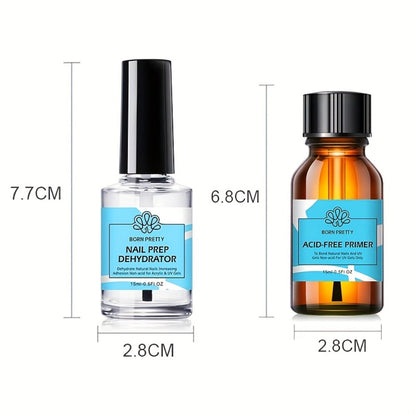 Gel Nail Prep Kit 4-Piece BORN PRETTY — Nail Dehydrator 15ml, Primer 15ml, Base Gel 10ml & Super Top Coat 10ml for Semi-Permanent Long-Lasting Gel Manicure, Salon & Home Use