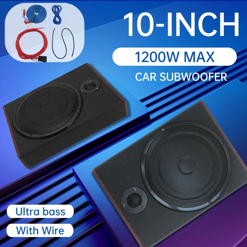 10 Inch 2200W Car Under-Seat Sub Woofer Active Powered Amplifier Bass Enclosed Subwoofer System Car Super Slim Under Seat Power Hifi Audio Processor
