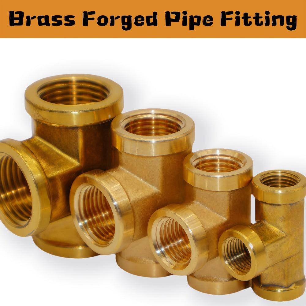 Brass Forged Pipe Tee Fittings NPT Female Threaded - 3-Way T-Shape Connector Couplings, Durable Metal Pipe Intersection Adapter for 1/8" 1/4" 3/8" 1/2" Pipes, Plumbing HVAC Gas Water Applications