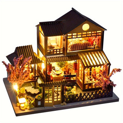 DIY Miniature Dollhouse Kit Sakura Garden Japanese Style – Wooden Tiny House with Tatami Flooring & Furniture, Handmade Creative Build for Adults Teens & Kids, Collector Display Gift Birthday Christmas