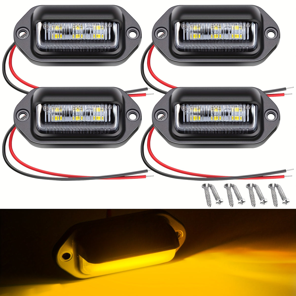 4pcs 6 LED License Plate Lights, 12V-24V, Durable PVC, Easy Installation with Pre-Drilled Holes And Mounting Screws Included-Suitable for Cars, Trucks, Trailers, Motorcycles, Boats, RVs, License Plate Illumination|Clear Lens LED|Functional Lighting