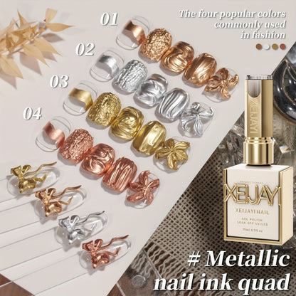 Blooming Gel Nail Art Set 4pcs – Metallic Golden Silver Smudge Liquid, High Saturation No-Wipe Alcohol-Free Gel Polish, Gradient Watercolor Ombre Effect, Long Lasting DIY Salon Nail Design