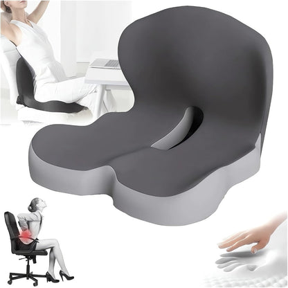 Memory Foam Seat Cushion with L-Shaped Back & Lumbar Support, Ergonomic Breathable Chair Cushion for Long Sitting, Home Office Chair Study Car Living Room Daily Comfort Cushion for Back Pain Relief