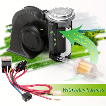 Snail Air Horn Kit Super Loud 12V 24V for Truck Car Motorcycle with Copper Compressor Relay Harness & Button Universal Fit - Black Red Mini & 2-Pack Options
