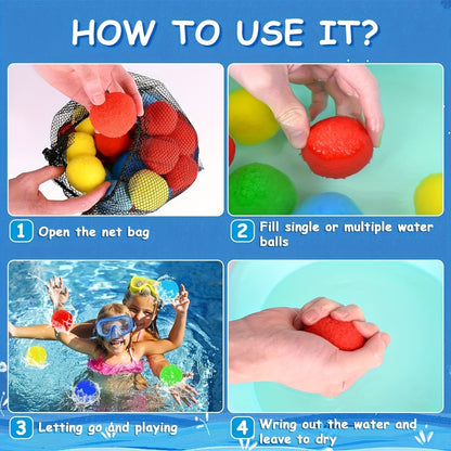 Reusable Water Balloons 36 Pack with Sponge Balls – No-Tie Refillable Water Bomb Set for Pool Party, Backyard Summer Fun & Kids Outdoor Games, Includes Storage Mesh Bag, Great Summer Gift for Children
