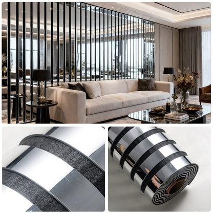 Luxury Mirror 3D Wallpaper Roll Self Adhesive Peel and Stick PVC Vinyl Film Grid Vertical Stripe Pattern for TV Wall Sofa Background Bedroom Living Room Decor Mirror Gold Silver Water Wave