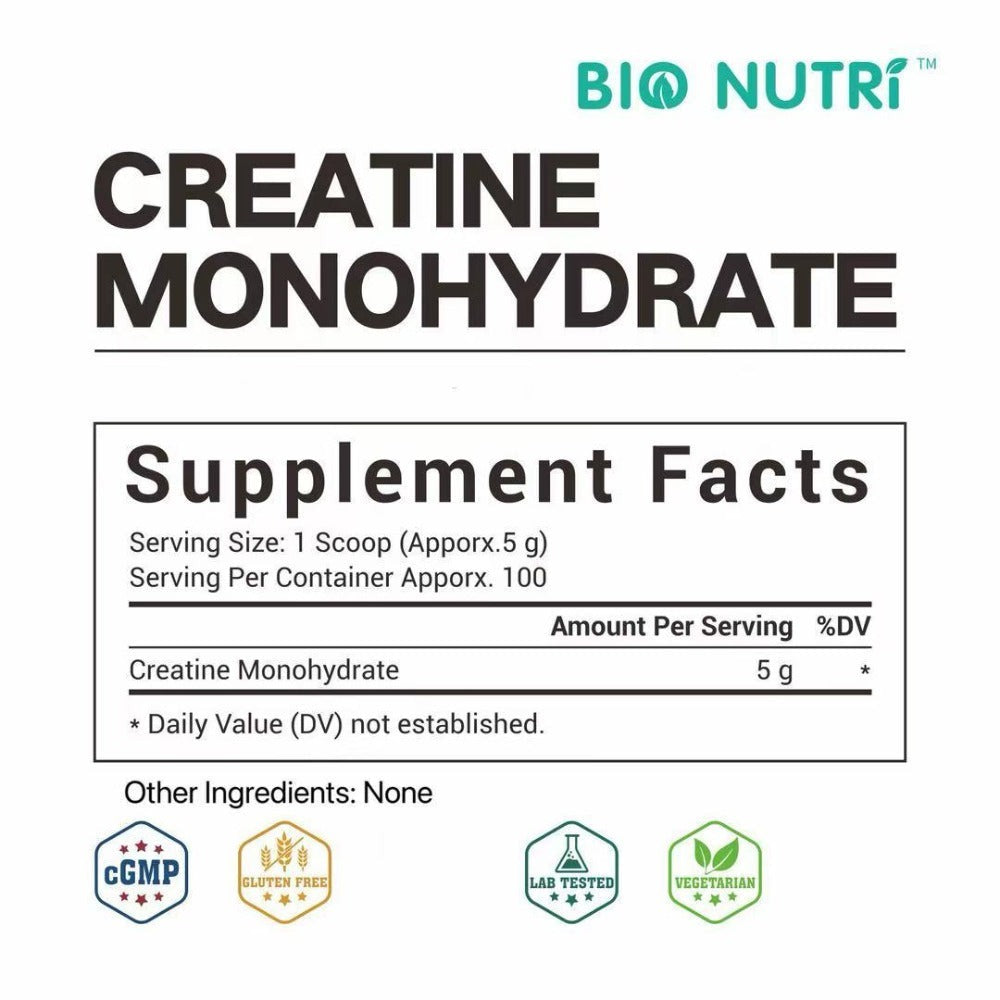 Creatine Monohydrate Powder 5000mg Per Serving 500g Pure Micronized Unflavored - Pre & Post Workout Supplement for Muscle Strength, Power & Recovery - Fast Dissolving 100 Servings