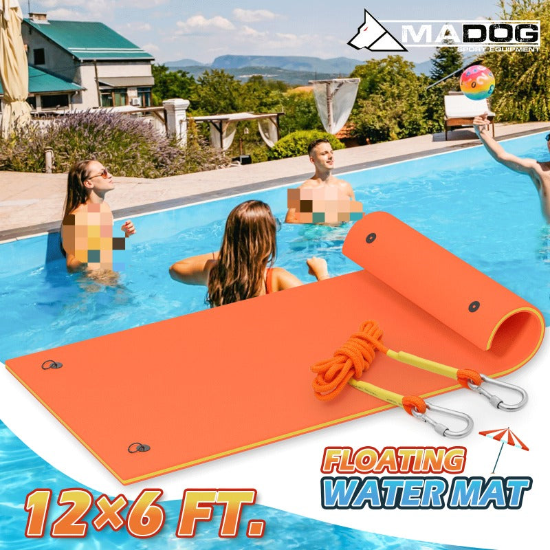 Floating Water Mat 12x6ft – 3-Layer Tear-Resistant Giant Lake Lily Pad, High-Visibility, Bungee Tether Included for Pool River Ocean Outdoor Water Recreation