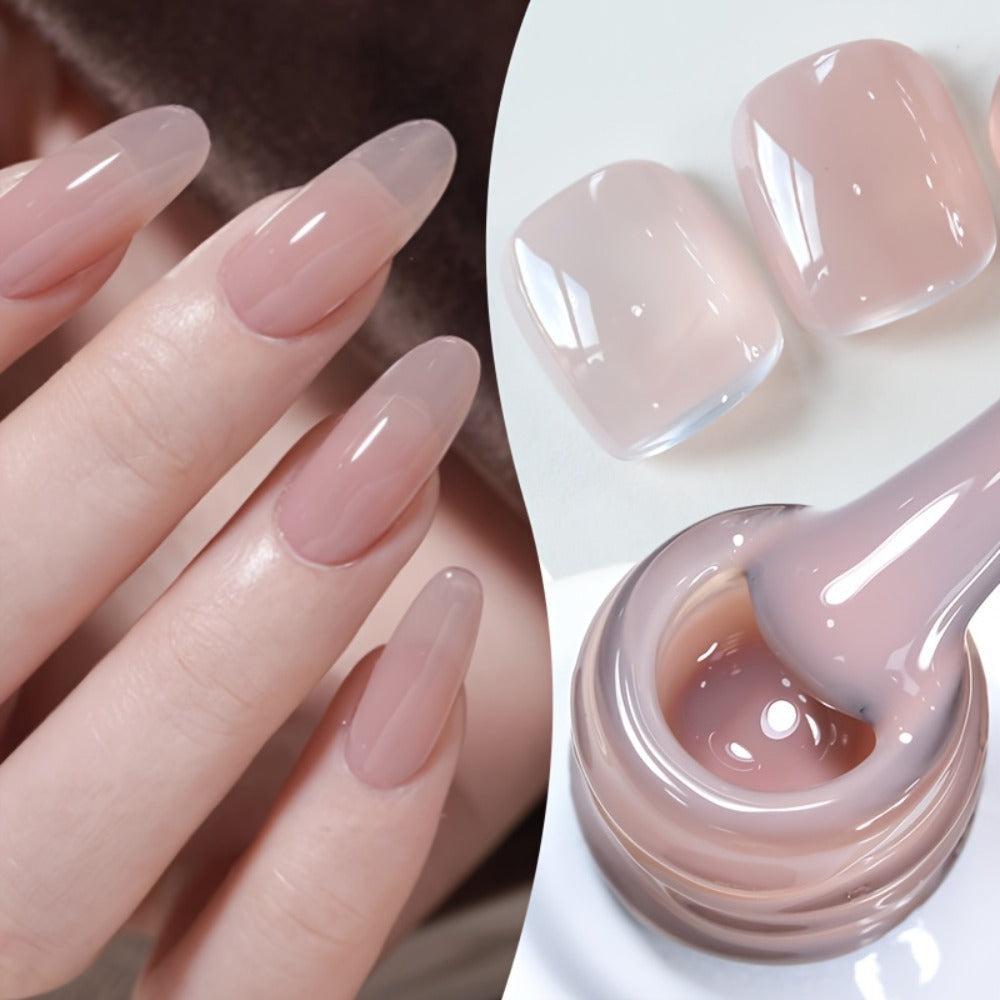 Nude Jelly Gel Nail Polish 10ml Skin Tone Transparent Finish – Semi-Permanent Soak-Off UV LED 30-Day Wear, Jade Nail Art Minimalist Natural Look for Women, Shades JN05 JN68 JN75 JN76