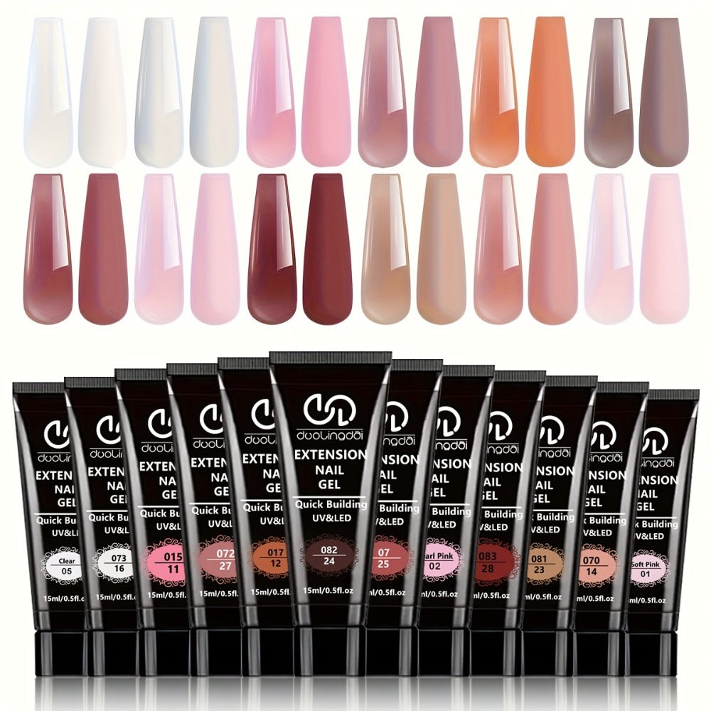 Poly Extension Gel Nail Kit 12 Colors Semi-Permanent Hard Fiber Gel – Easy DIY Nail Extension & Protection, Beginner-Friendly Starter Set for Home & Salon Nail Art