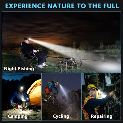 LED Headlamp 1700LM XHP-70 Aluminum Alloy with 6000mAh Rechargeable Battery – 3 Modes Adjustable Spotlight Floodlight Head Lamp for Camping Hiking Hunting Fishing Outdoor Adventure