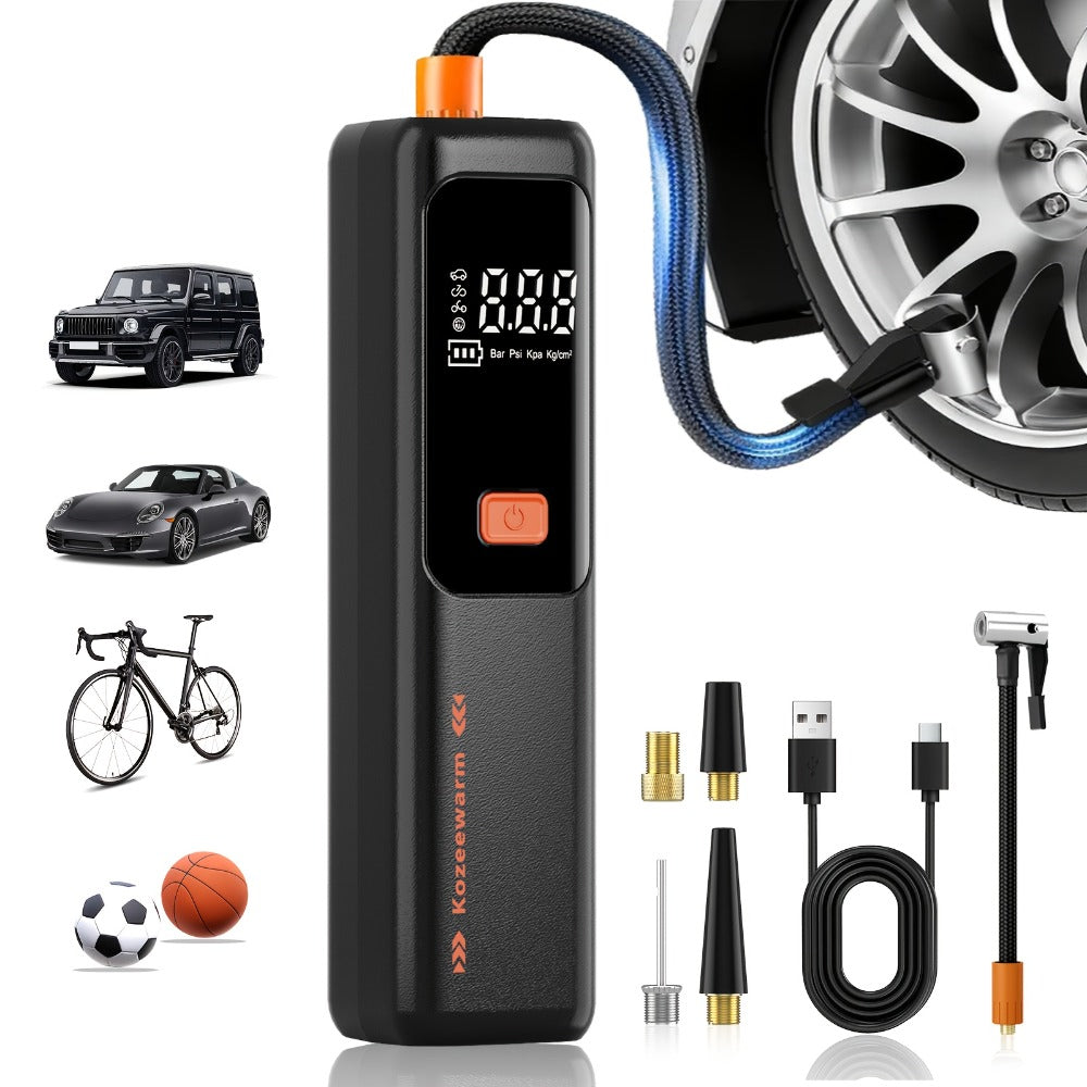 Cordless Tire Inflator Portable Air Compressor – USB-C Rechargeable, Digital Gauge, 3X Fast Inflation for Car Tires, Bikes, Motorcycles & Sports Balls