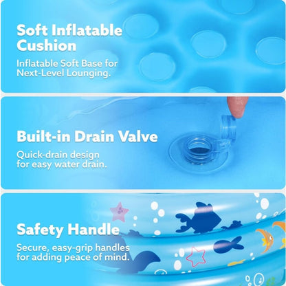 Whale Inflatable Kiddie Pool 34 Inch for Toddlers & Dogs – 3-Ring Ocean Pattern Baby Pool, 90lb Capacity Portable Backyard Water Play Pit, Ball Pit Sandbox Pet Cooling Pool, Summer Birthday Gift