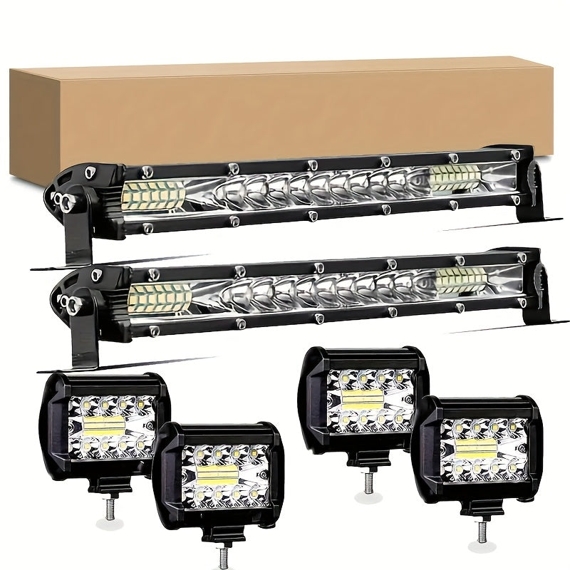 2X 10Inch LED Light Bar And 4 X 4" Light Offroad for Jeep Truck Car, Without Battery