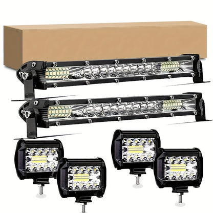 2X 10Inch LED Light Bar And 4 X 4" Light Offroad for Jeep Truck Car, Without Battery