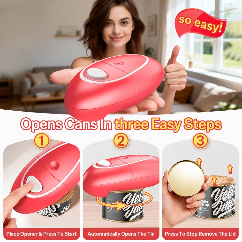 Automatic Can Opener Hands-Free | Electric Battery-Powered One-Touch Can Opener for All Can Sizes, Safe Smooth Edge, Food-Safe Portable Kitchen Tool – No Sharp Edges, Easy to Use, Multiple Colors
