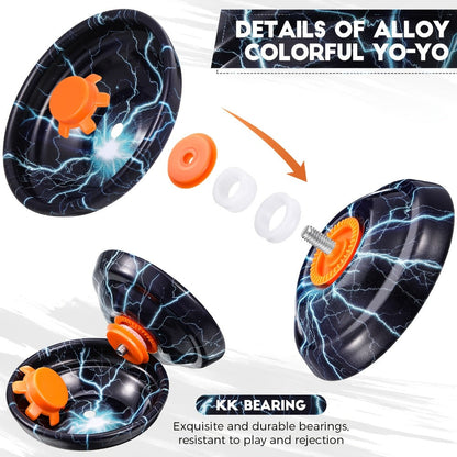 Metal Yoyo Ball 4 Pack Alloy Responsive Yoyo String Trick Toy for Beginners Kids Boys Adults Auto Return Technology Multi Style