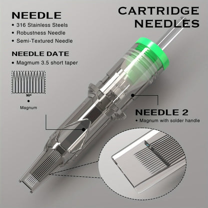 Tattoo Cartridge Needles 20pcs Disposable EO Sterilized 12 Series Round Liner Curved Magnum Flat Shader for Professional Body Art Tattoo Machine RL CM M1 RS