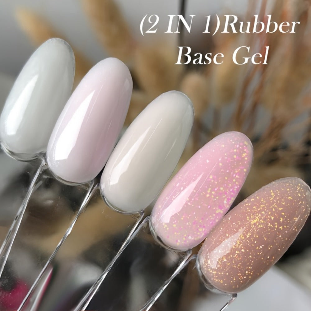 Rubber Base Gel Polish Set 6pcs Nude Pink 2-in-1 Builder Base Coat – Self-Leveling Soak Off UV LED Semi-Permanent Long-Lasting Gel Manicure Kit 0.24oz Each for DIY & Salon Nail Art Women