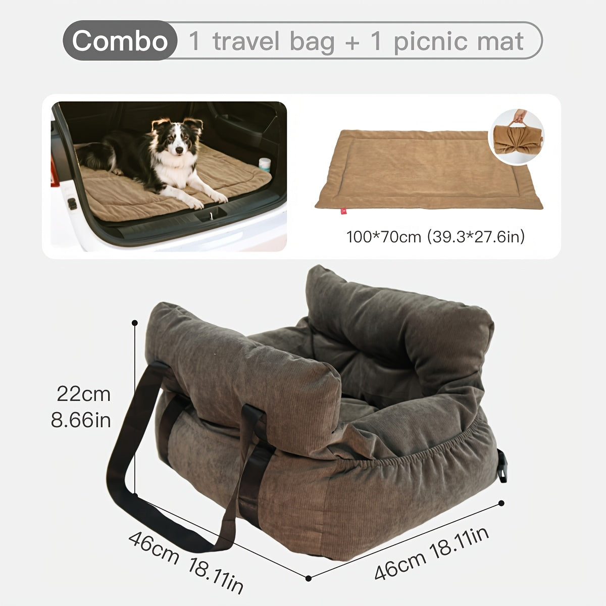 Dog Car Seat Carrier Booster with Safety Harness - Pet Travel Seat for Dogs & Cats, Handheld & Shoulder Strap, Fits Front & Back Seat, Multi-Scene Use for Cafe Park Outdoor
