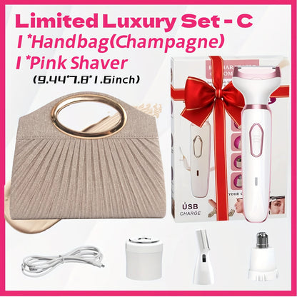 Electric Razor for Women 4-in-1 Rechargeable Lady Shaver Grooming Kit - Painless Wet Dry Hair Removal for Face Nose Legs Underarm Bikini Line Portable USB Rechargeable Gift Set