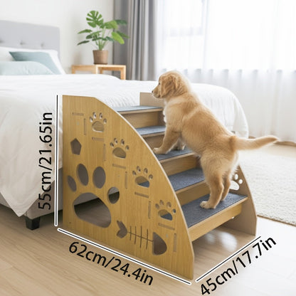 Dog Stairs for Bed & Couch Non-Slip – 3 to 5 Step Pet Steps with Safety Rails, Ramp Design for Small Medium Dogs, Cats & Senior Pets, Wooden & Foam Options Available