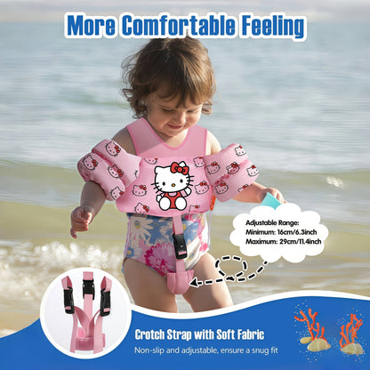 Toddler Swim Float Vest with Adjustable Straps - Sanrio Hello Kitty Pattern Kids Floating Jacket for Beginners Ages 1-9, Lightweight Water Safety Swim Aid for Boys Girls 20-66lbs, Pool Beach Lake