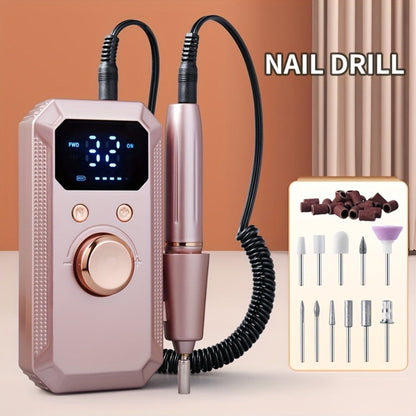 Electric Nail Drill Rechargeable 11 Grinding Heads & 20 Sanding Rings High-Speed Nail Grinder Machine for Acrylic Gel Natural Nails - Home Salon Manicure Pedicure Tool, Grey Rose Gold White