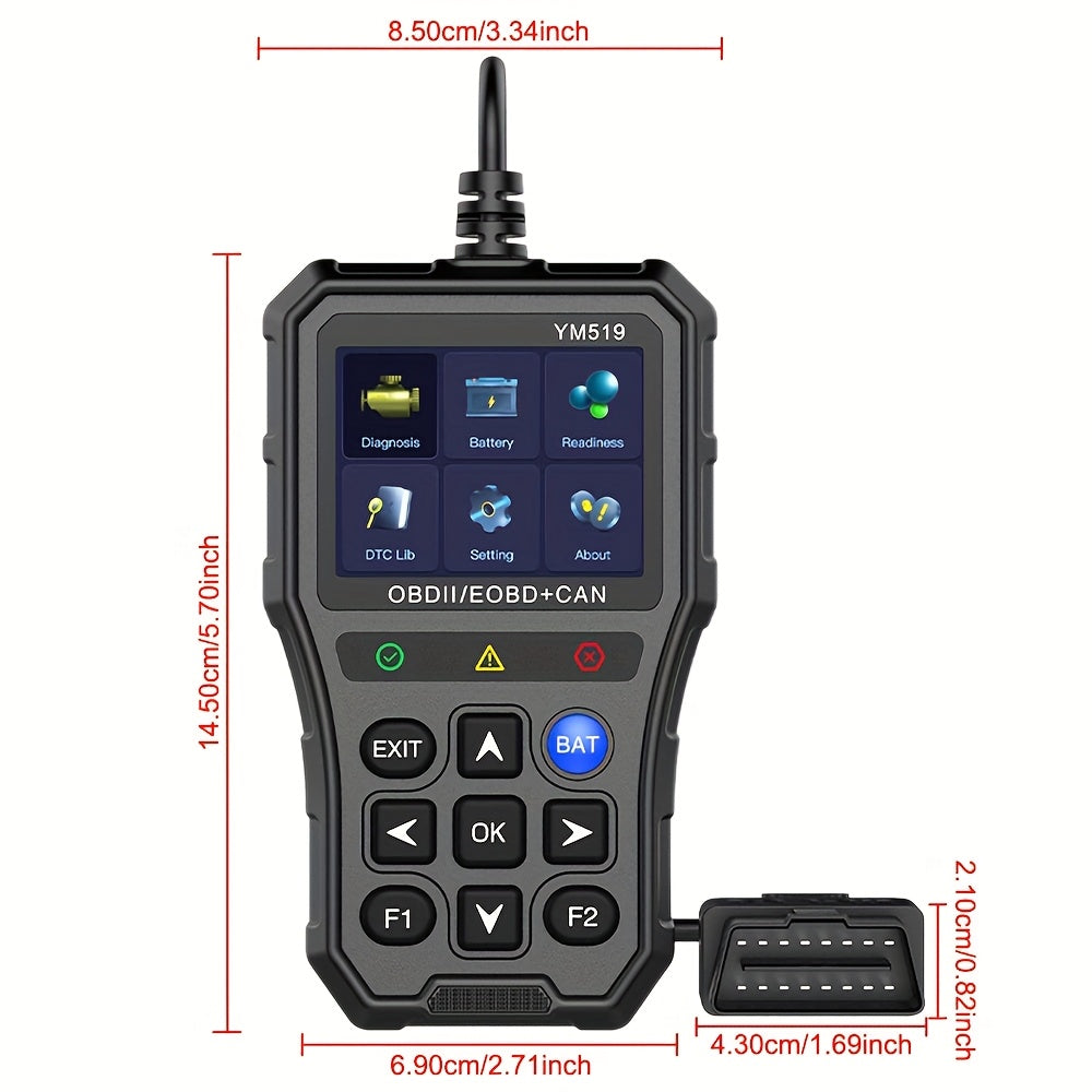 1 Unit YM519 Error Code Scanner OBD2 Code Reader Vehicle Diagnostic Tool Multi-Language Code Reader Engine System Check Battery Tester, Without Battery