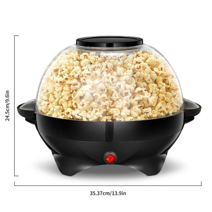 Popcorn Machine 800W Electric Stirring Popcorn Maker – 6-Quart Non-Stick Plate, Quick-Heat Technology, Cool-Touch Handles, 2-in-1 Lid & Bowl for Home Movie Night