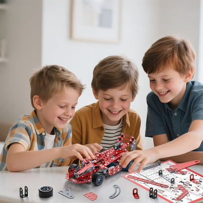 STEM Building Kit Model Car 283-287 Pcs Motorized Assembly Vehicle Toy with All-Terrain Tires & Openable Hood – Construction Toy for Boys Kids Ages 6+, Birthday Christmas Gift Red Green