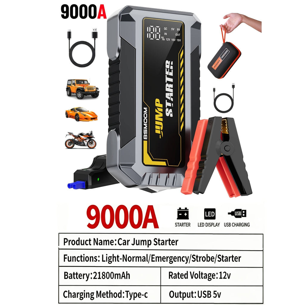 Car Jump Starter, 6000A Peak 26800mAh (Up to All Gas or 2.64gal Diesel Engine, 50 Times) 12V Auto Booster Battery Charger Jump Box with Quick Charger Smart Jump Cables with LED Screen