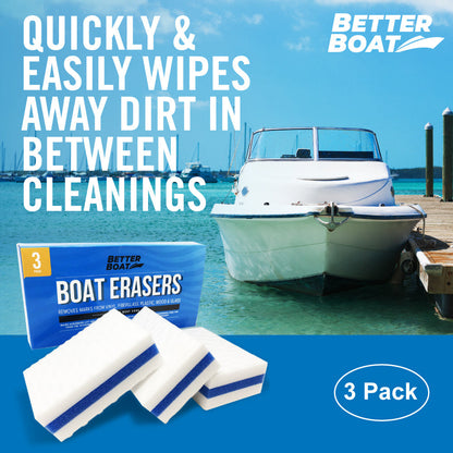 Boat Eraser Cleaning Sponge – No Bleach Magic Scrubber for Deck, Hull, Vinyl & Fiberglass – Removes Scuffs, Dirt & Grease on Pontoon, Fishing & Jon Boats (3, 9 or 12 Pack)